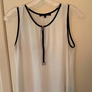 White Sleeveless Blouse with Leather Zip-Up